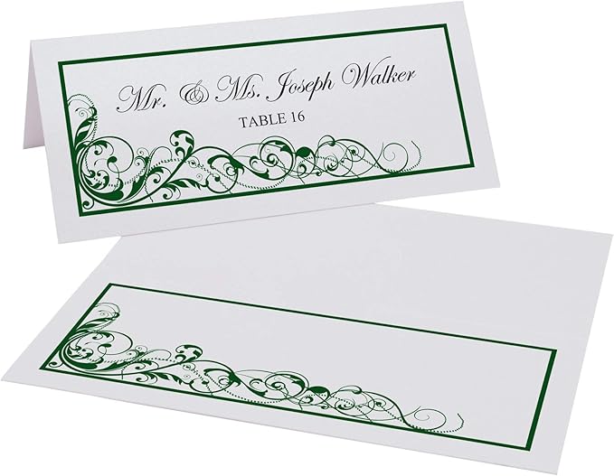 Scribble Vintage Swirl Printable Place Cards, Hunter Green (Choose Color), Set of 60 (10 Sheets), Laser & Inkjet Printers - Wedding, Party, Dinner, and Special Events
