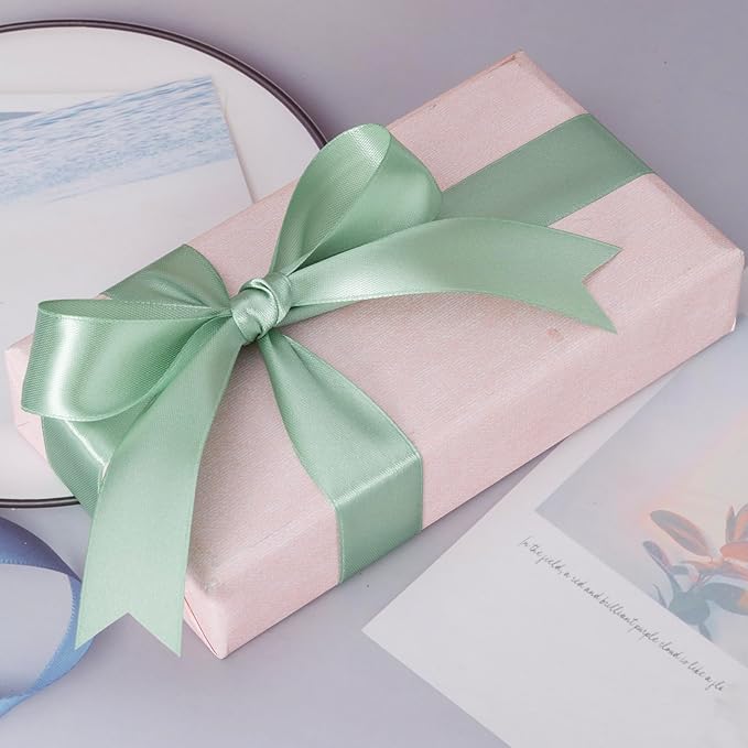 1 Inch Sage Green Solid Satin Ribbon, 50 Yards Craft Fabric Ribbon for Gift Wrapping Floral Bouquets Wedding Party Decoration