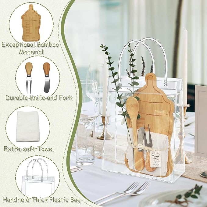 AZEAM 55Pcs Baby Shower Prizes for Game Winners, Bridal Shower Prizes with 6 Sets Bottle Cheese Board Spoon Fork Butter Knife Towel Card Plastic Bag Branch, Wedding Shower Favors for Guests