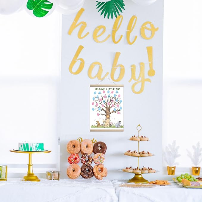 QZCYU Winnie Baby Shower Decorations, Gender Reveal Party Decorations, Gender Reveal Fingerprint Tree,Boy or Girl Gender Reveal Supplies Fingerprint Tree Canvas