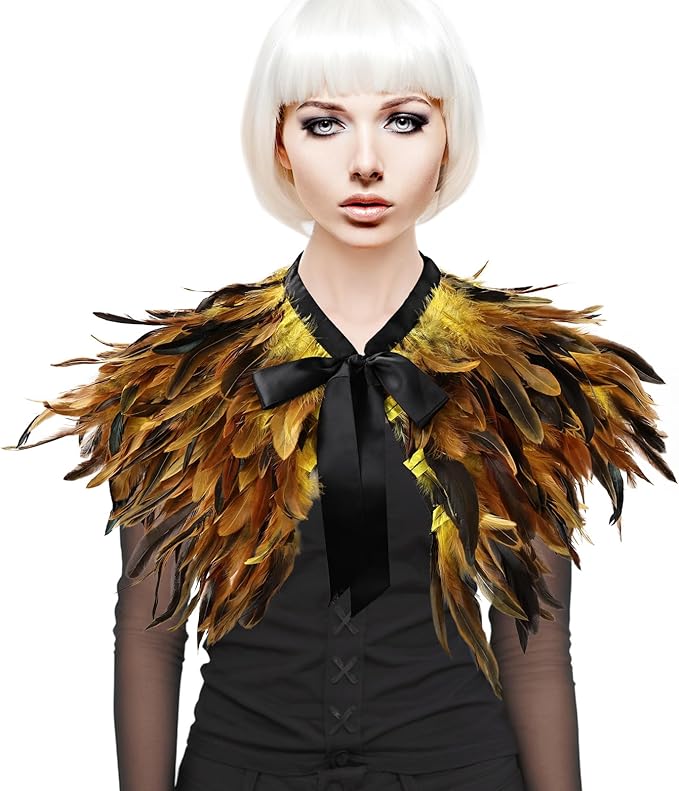 Gothic Natural Feather Shrug Feather Shawl Wrap Cape Victorian Collar for Halloween Cosplay Party Costume Accessories