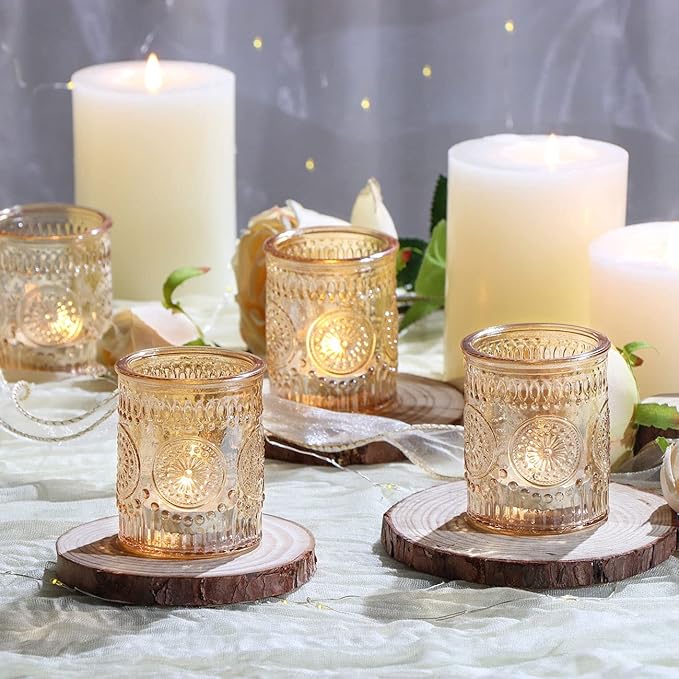 DEVI 24pcs Gold Glass Votive Candle Holders, Wedding Decorations, Gold Centerpieces for Tables, Bridal Shower Fall Party Home Table Decor
