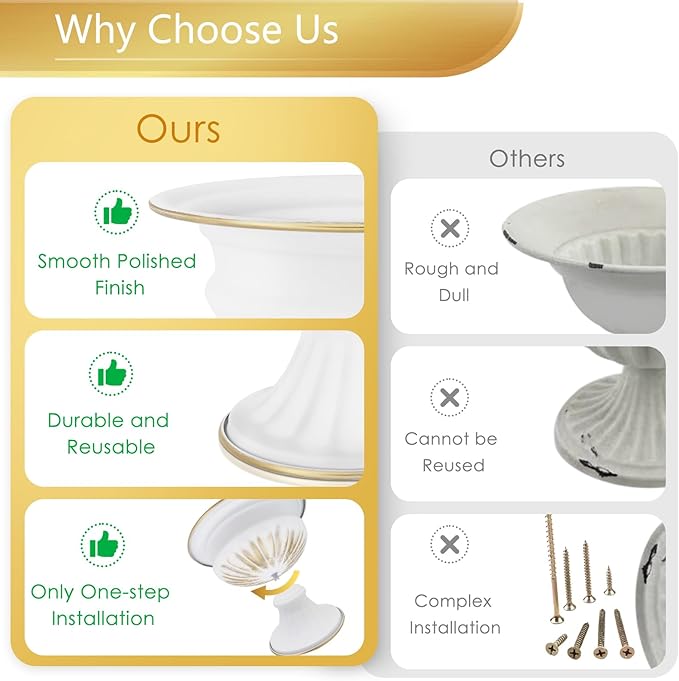 White Wedding Vases for Centerpieces: Small Flower Vase for Tables - 6.5 Inch Metal Compote Bowl Urn Pedestal for Party Anniversary Event Home Decor Set of 2