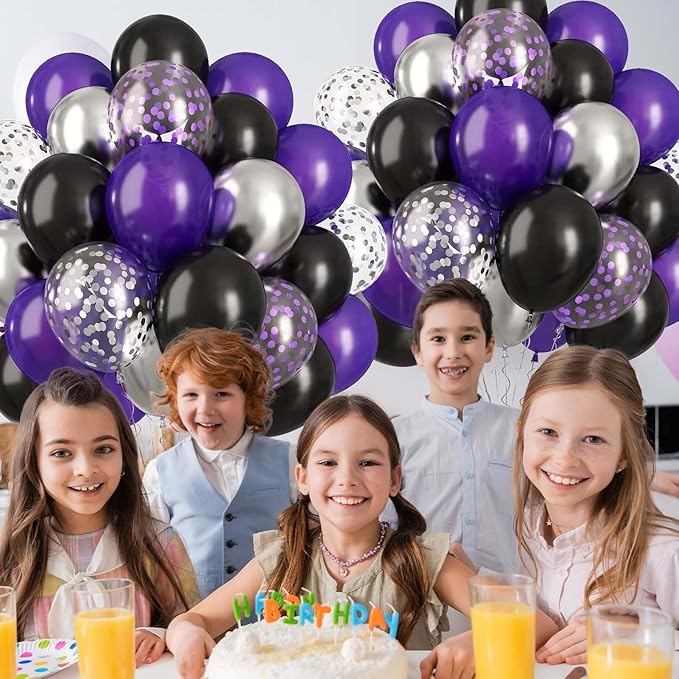 60PCS Purple Black and Silver Balloons,10 inch Purple Black and Silver Balloon Arch Kit Birthday Decorations,Suitable for Birthday Wedding,Halloween Party Decorations
