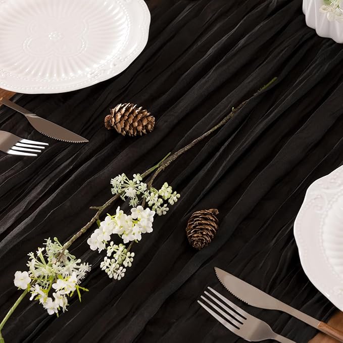 Black Table Runner Cheesecloth Table Runner 10FT Farmhouse Table Runners 120 Inches Fall Table Decor Dining Room Centerpiece Wedding Boho Baby Shower Birthday