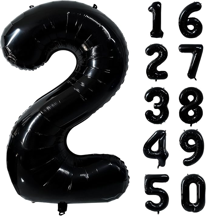 40 inch Black 2 Number Balloon Giant Foil Helium Balloons Black Large Digital Balloon 2 Number 2 Balloons for 2nd Birthday Party Decorations Anniversary Events Decoration Supplies