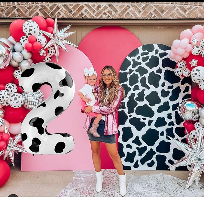 40 Inch Big Cow Print Number 2 Balloon Birthday Decoration, Number 2 Helium Balloon 12 20 22 23 24 26 28 32 42 Celebration, Boy Girl Baby Anniversary Party Graduations Supplies Decorations