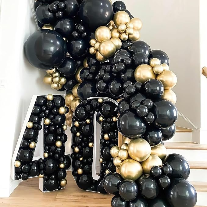 PartyWoo Gold and Black Balloons 100pcs 12 Inch Black and Gold Metallic Balloons for Birthday Wedding Anniversary Graduation Bachelorette Engagement Bridal Shower Retirement Party Decorations