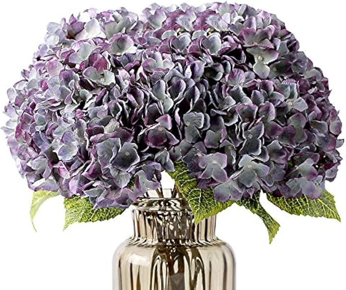 Kimura's Cabin 2Bouquets Fake Hydrangea Flowers Vintage Artificial Silk Hydrangeas Bouquets 10 Heads for Home Table Centerpieces Wedding Party Decoration (Bluish Violet, Pack of 2)