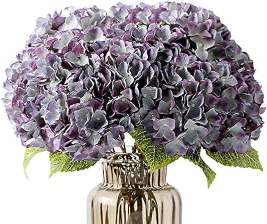 Kimura's Cabin 2Bouquets Fake Hydrangea Flowers Vintage Artificial Silk Hydrangeas Bouquets 10 Heads for Home Table Centerpieces Wedding Party Decoration (Bluish Violet, Pack of 2)