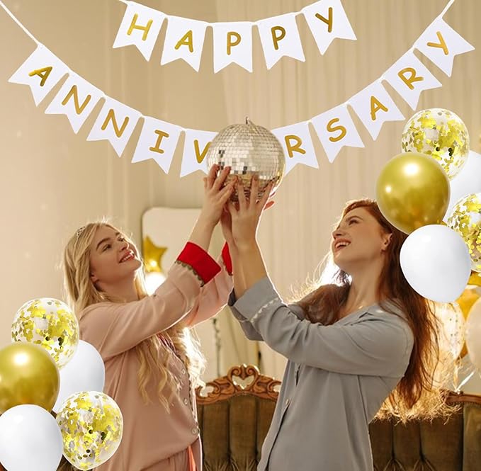 Happy Anniversary Banner Valentines Day Wedding Party Decorations Love Party and Background Indoor Outdoor Decorations (Banner Balloon)