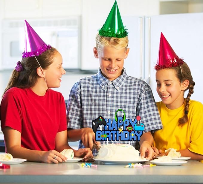 Video Game Birthday Cake Topper Glitter Blue Game Controller Happy Birthday Cake Topper - Game Cake Decorations Suit for Gamer Kids Boys Favors Game Cake Picks Birthday Party Supplies.