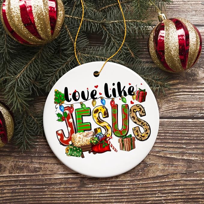 Love Like Jesus Playful Christmas Plaid Religious Ornament