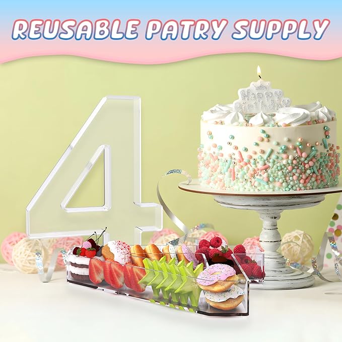 11" Acrylic Number Charcuterie Board Box, Reusable Fillable Number Cake Candy Dish Display Serving Tray for Birthday Anniversary Party Decoration (4)