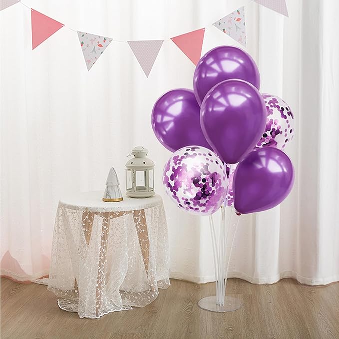 6 Set Balloon Stand with Purple Balloons Centerpiece Table Decorations Birthday Bridal Shower Wedding Mother's Day Retirement Thanksgiving Halloween New Years Decorations 2025