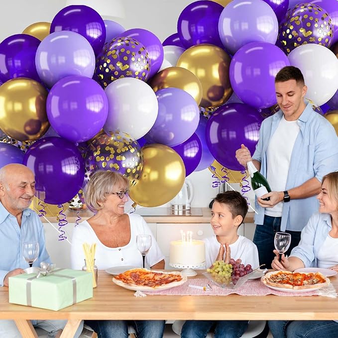 60PCS Purple and Gold Balloons,Purple and Gold Graduation Decorations Balloon Arch Kits,Suitable for Birthday Wedding Anniversary Festival Ceremony Decorations