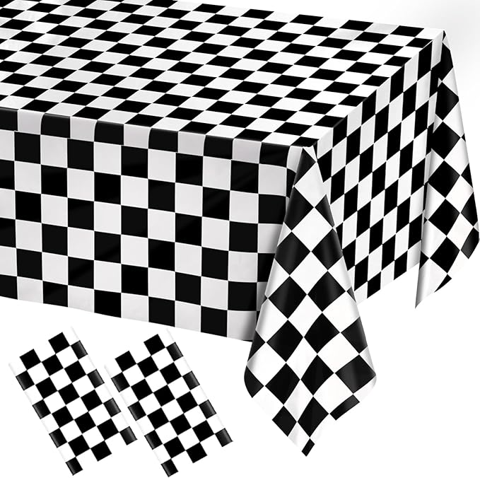 2 Pack Black and White Gingham Tablecloth Rectangular Buffalo Checkered Tablecloths Disposable Plastic Plaid Table Cover for Parties, Outdoor Picnic, Birthday, Wedding, Camping 54 × 108 Inch