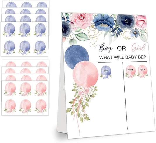 Gender Reveal Party Games, Rose Theme Baby Gender Reveal Voting Board Sign, 48 Boy Girl Voting Stickers, He or She, Baby Gender Reveal Party Decorations Games for Boy or Girl Shower