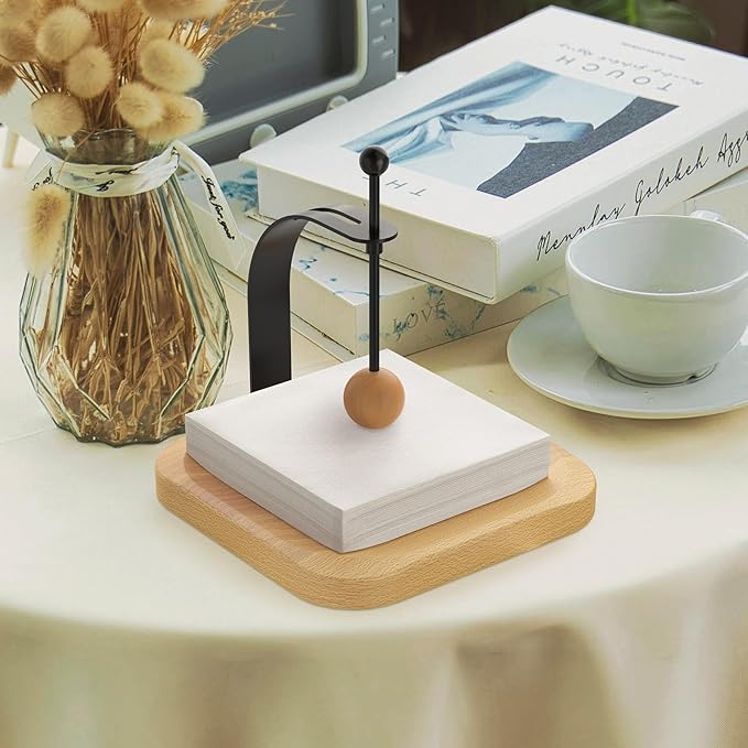 Walnut Wood Napkin Holder for Table,Elegant Wooden Square for Table Dispenser with Weighted,Suitable for Kitchen Restaurant Bar Office Parties Home Décor Hotel Cafe (Beech)
