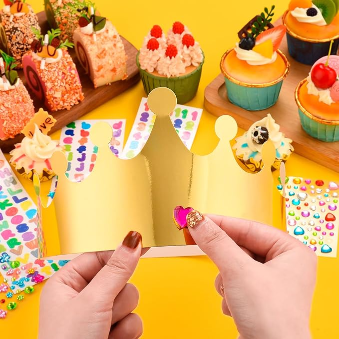 Gold Paper Crowns, Diy Birthday King Crowns Craft to Decorate, Paper Prince Princess Crown Hats for School Classroom