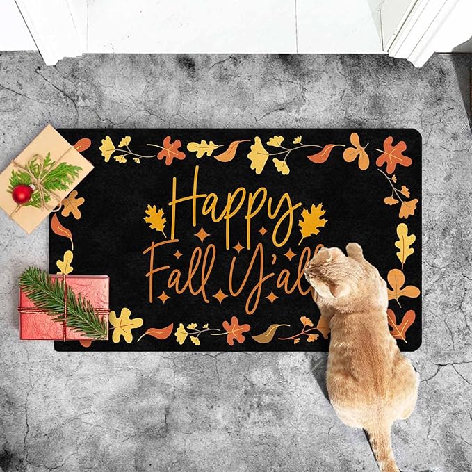 Thanksgiving Fall Welcome Mat With Non-Slip Backing, Hello Door Mat Fall Door Mat With Non-Slip Backing Front Porch Rug Welcome Mats for Autumn Halloween Thanksgiving Farmhouse Decor, 30"x18"inch