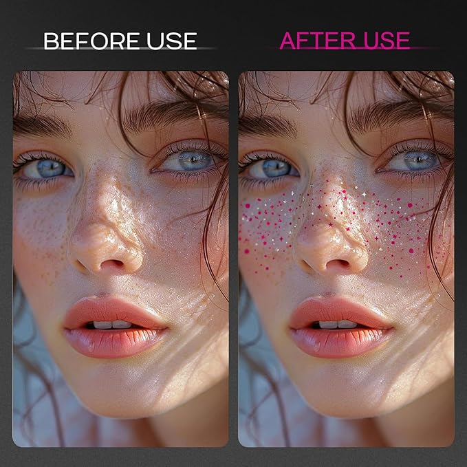 10 Pcs Rose-Silver Laser Glitter Freckles, Rose and Silver Glitter Freckles Face Tattoo, Waterproof Face Sparkle Freckles, Long-lasting 48h Temporary Tattoos for Women