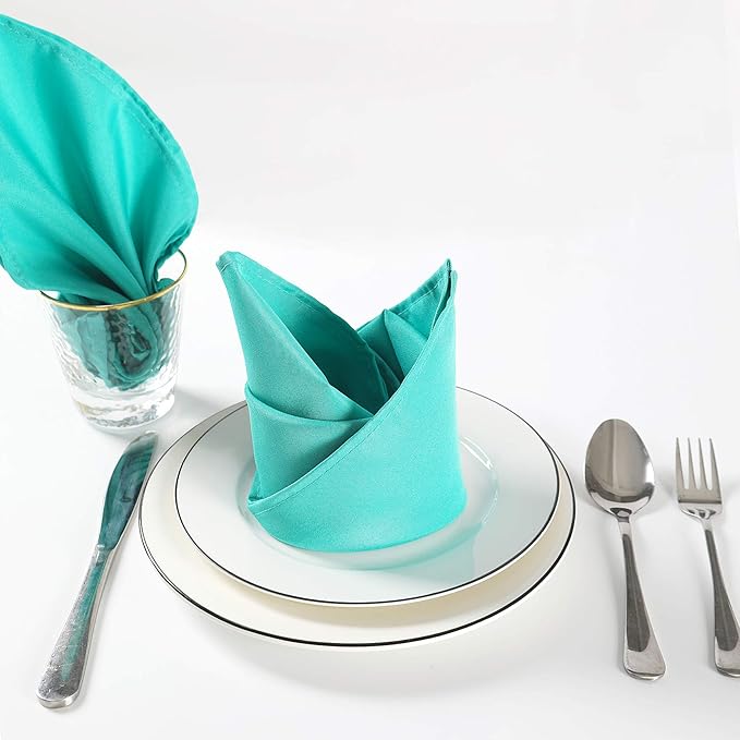 Cloth Napkins 20x20 inch Washable Polyester Dinner Napkins Soft Table Napkins for Wedding Party Dining Banquet(Turquoise,50PCS)
