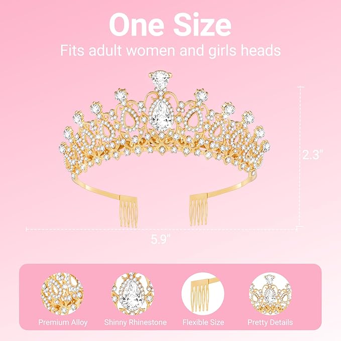 Tiara Crown for Women, Headband Hair Accessories for Birthday Wedding Party Costume