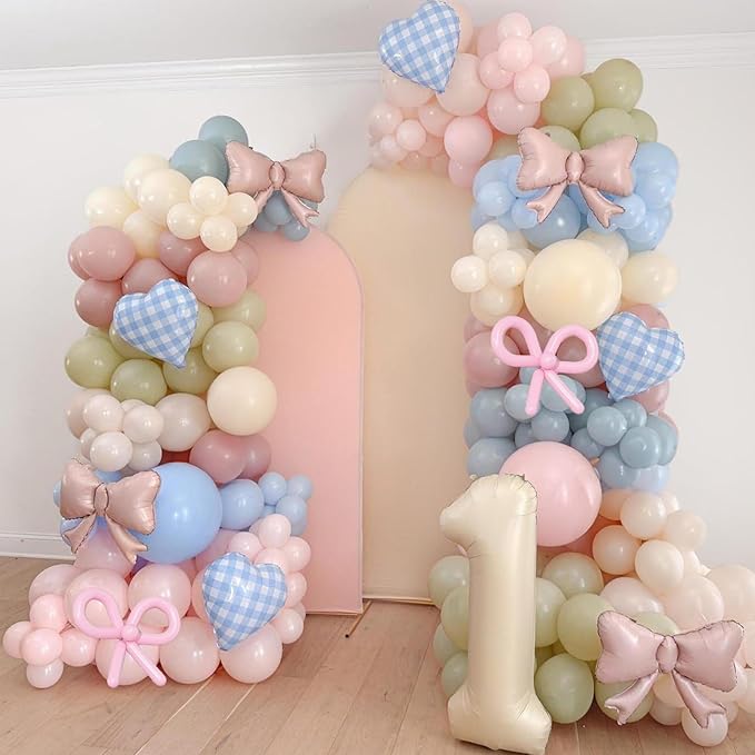 Silly Goose Balloon Arch Kit, Pink Blue Green Latex Balloon Garland Kit Gingham Heart Foil Balloons for Boys Girls Goose Birthday Baby in Bloom Baby Shower Floral Fairy Wildflower Party Decorations