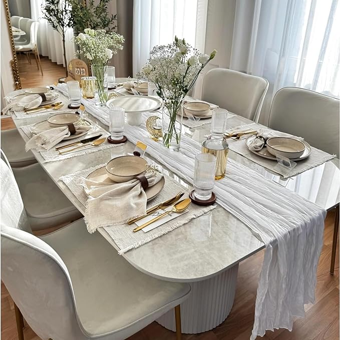 10 Pack White Table Runner 120 Inch Cheesecloth Table Runner 10FT Rustic Boho Gauze Table Runner Long Cheese Cloth Table Runner Semi Sheer Runners for Wedding Bridal Baby Shower Party