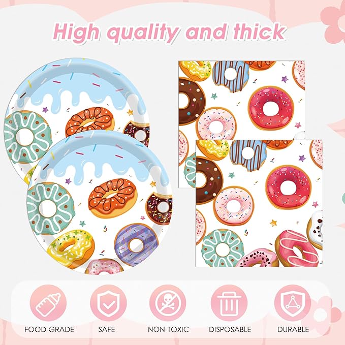 41Pcs Donut Grow Up Party Tableware Set - Sprinkle Paper Plates,Napkins,Table cloth丨Sweet One Birthday,Four Ever&Two Sweet Birthday,Baby Sprinkle Party Decorations Supplies,Serves 20