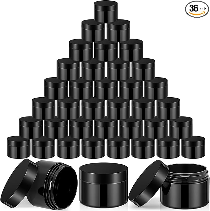 SATINIOR 36 Pieces 4 oz Plastic Jars with Lids Wide Mouth Airtight Reusable Container Acrylic Cosmetic Small Jars for Lotions Ointments Travel Toiletries Creams Make up Storage(Opaque Black)