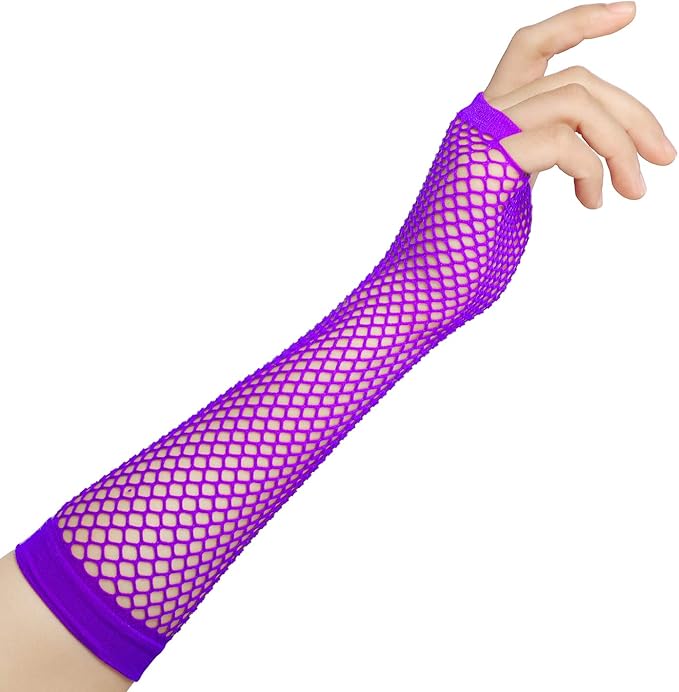 TecUnite 12 Pairs Fishnet Gloves Fingerless Neon Gloves for Women Men 80s Party Costume Accessories Supplies