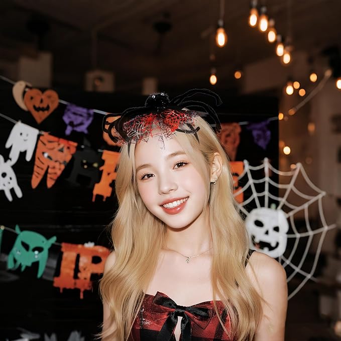 Halloween Headbands, Red Spider Hairband Halloween Accessories for Cosplay Woman Man (Red)