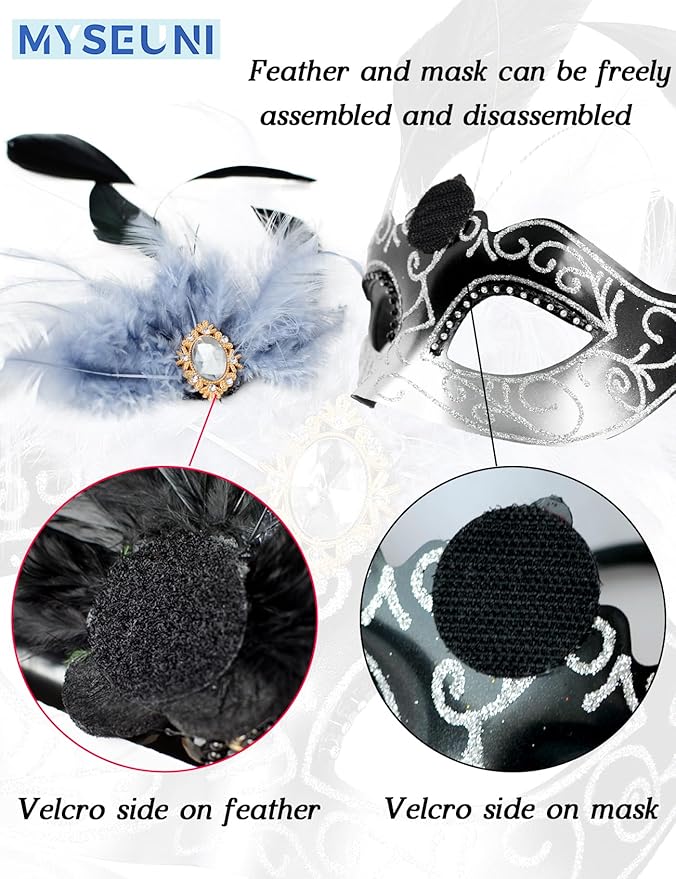 2025 Masquerade Mask for Women with Feathers - Venetian Masquerade Mask for Carnival Ball, Mardi Gras, Prom