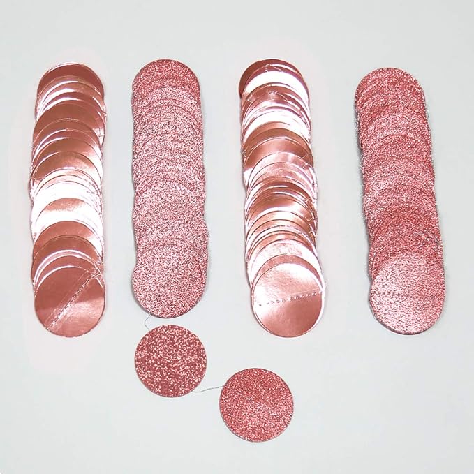 Cheerland Glitter Rose Gold Circle Dot Garland for Rose Gold Party Decorations Hanging Banner Streamer Backdrop Decor Birthday Bday Bridal Shower Bachelorette Ramadan EID Graduation Party Supplies