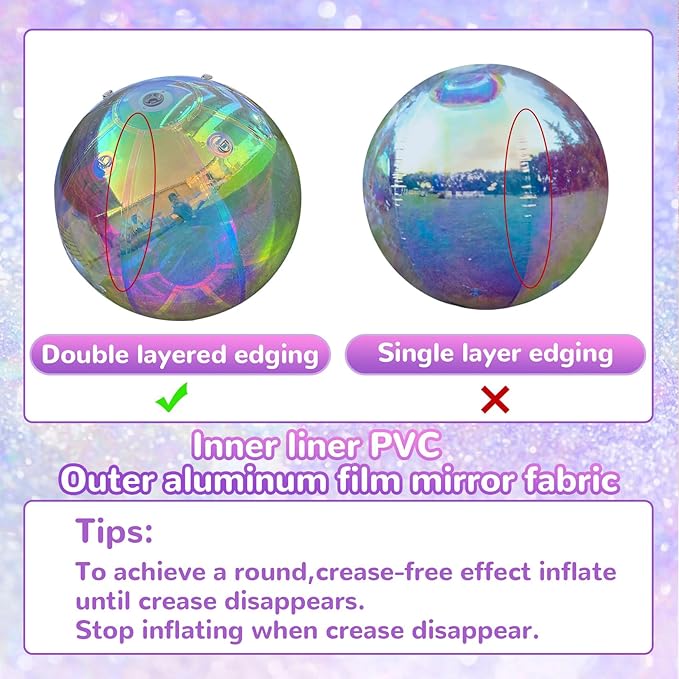 47.2in Inflatable Mirror Ball,Shiny Inflatable Balll Silver/Gold/Iridescent,PVC Hanging Large Disco Ball Decor for Party, Concerts, Stage, Wedding Decoration (1 Piece,Without Air Pump)