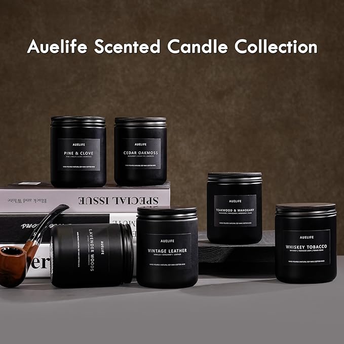 Vintage Leather Candle | Men Candles, Soy Candle for Home Scented - Man Scented Candles for Home, Men Gifts for Him - 7oz Black Jar Gifts for Friends