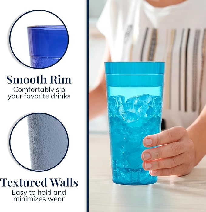 Party Outlaw Plastic Cup Tumblers 6 Pc Lightweight, Heavy Duty Stackable Cafe Style Plastic Glasses. Reusable & Dishwasher Safe Ice Tea & Water Cups (Teal, 20 ounce)