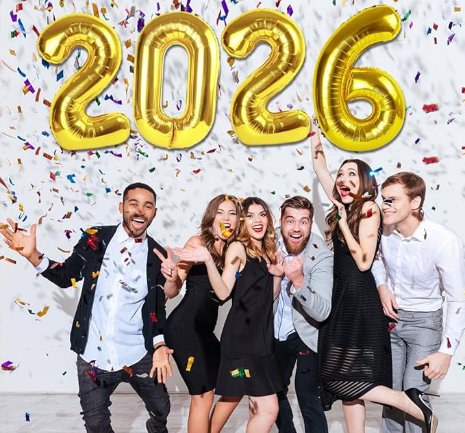 2026 Balloon - Gold Birthday Number Balloons, 40 Inch Large Foil Balloons for Men Women Boys Girls Gold Themed Birthday Decorations，Number 2026 Balloon
