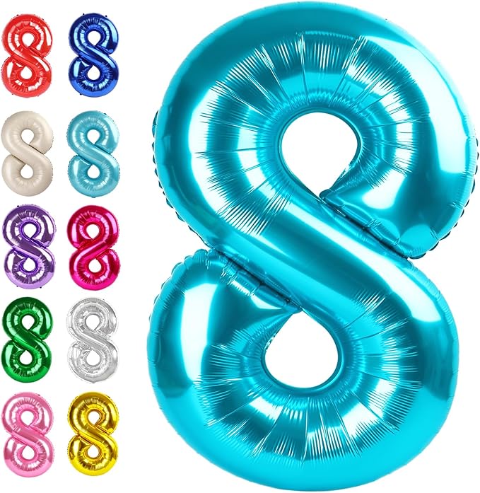 Helium Foil Blue Number 8 Balloon 40 Inch, Mylar Eight Numbers 8 18 28 38 48 58 80 88 Birthday Balloons, Blue Women Men Anniversary Graduations Party Supplies