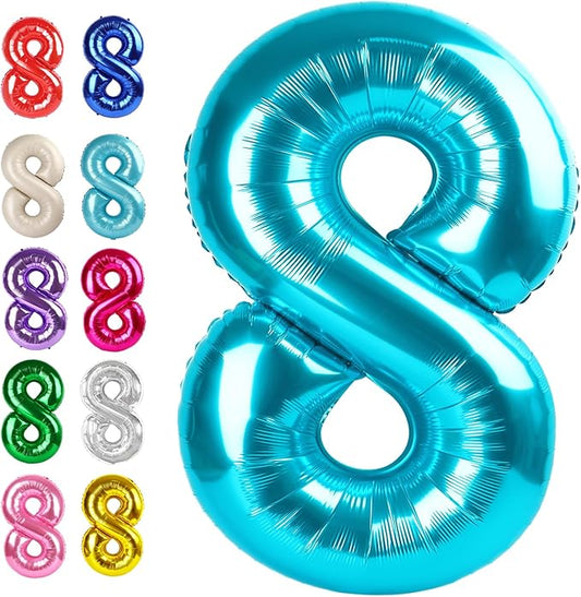 Helium Foil Blue Number 8 Balloon 40 Inch, Mylar Eight Numbers 8 18 28 38 48 58 80 88 Birthday Balloons, Blue Women Men Anniversary Graduations Party Supplies