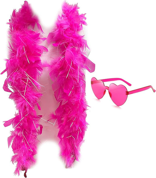 Feather Boa with Heart Rimless Sunglasses,4 ft Feather Boa for Bachelor Party Halloween Christmas Costume Accessory
