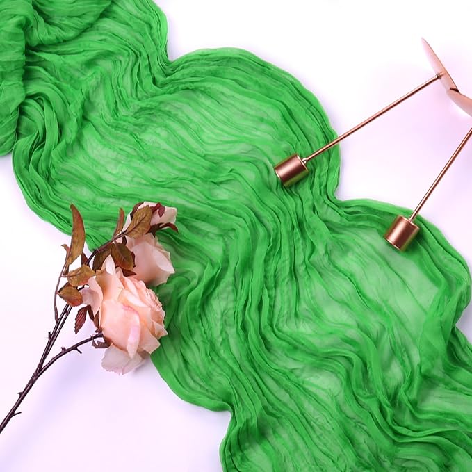 6 Pack Green Cheesecloth Table Runner 10FT Boho Gauze Fabric 35 x 120 Inch Rustic Sheer Runner for Christmas Centerpiece Wedding Decor Baby Shower Party Boho Table Decoration