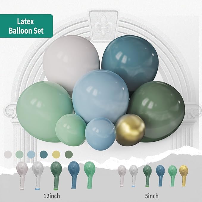 Sage Green Dust Blue Balloon Arch Kit Double Fill Olive Green White Sand Beige Gold Balloons Garland for Jungle Safari Birthday Baby Shower Wedding Party Decorations