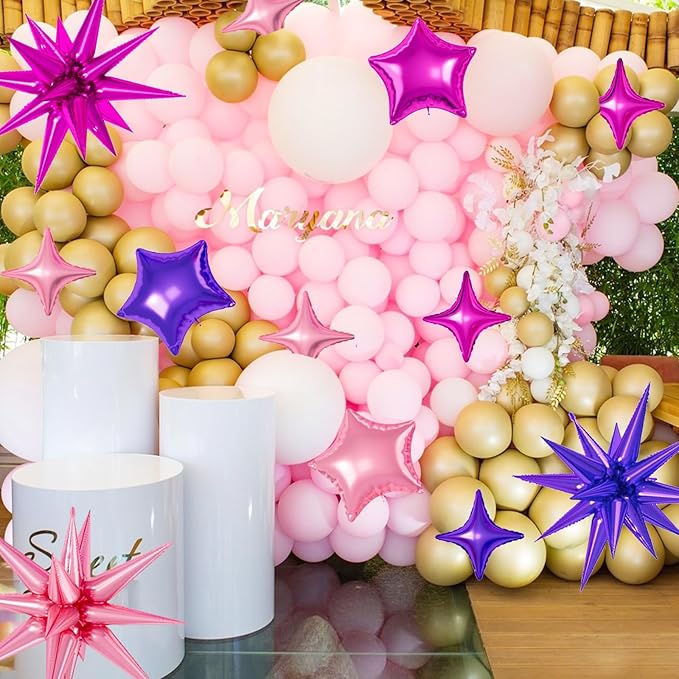 21 Pcs Star Balloons,22/18/10 Inch Star Foil Mylar Balloon,Spike Balloon and Four Pointed Balloons for Party Supplies Christmas Birthday Wedding Photo Booth (Purple Pink Hot Pink)