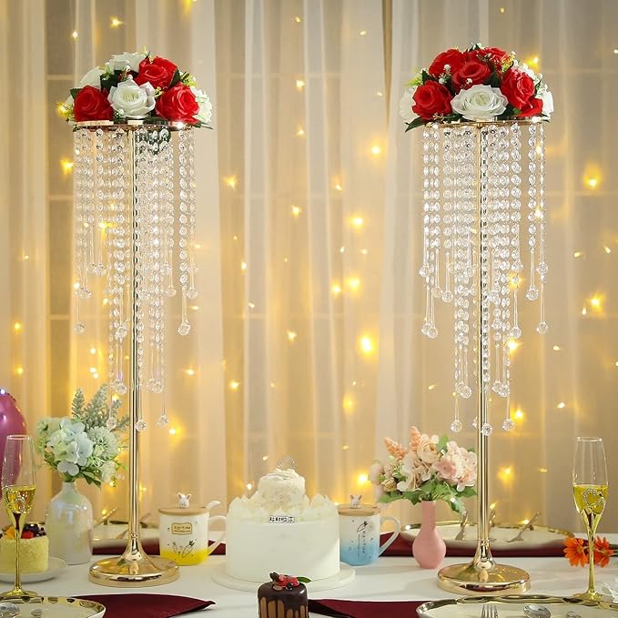 Artificial Roses Flowers, 2 Pcs Flower Ball Arrangement Bouquets 15 Heads Plastic Roses with Base, Perfect for Wedding Party Valentines Table Decoration, Home Décor, Wedding Centerpieces（Red White）