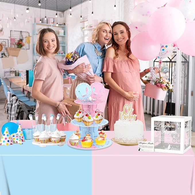 WNINK 4 Pack Gender Reveal Plastic Tablecloths, Disposable Rectangle Pink and Blue Pastel Tablecloth, Table Covers for Boy or Girl Gender Reveal Party Baby Shower Birthday Party Decorations 54" x 108"