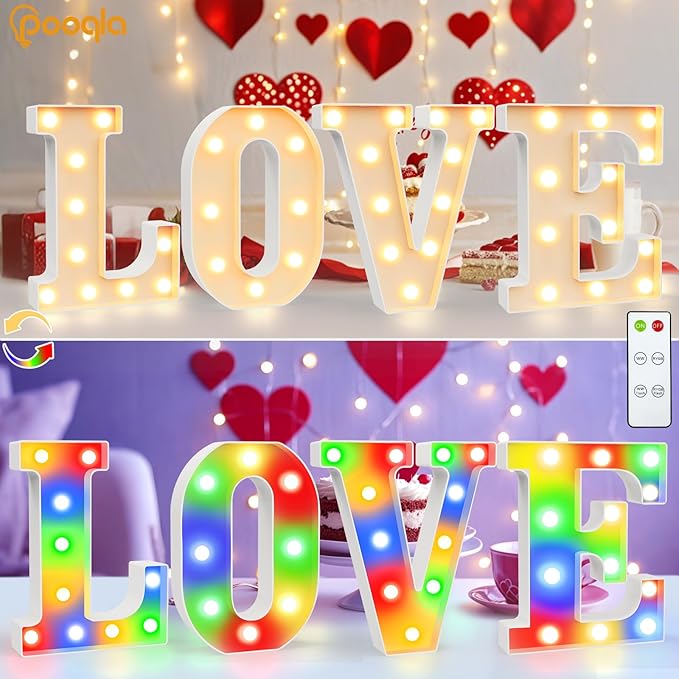 Pooqla LED Light Up Letters, Warm White and Colorful Lighted Marquee Letters with Remote, Lighted Letter for Party Birthday Decorations, Gift for Girls Boys Night Light, Wedding Home Decor, Letter A