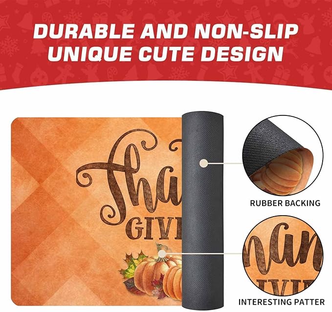 InterestPrint Thanksgiving Doormat Fall Door Mat, Pumpkin Welcome Mats Outdoor Autumn Doormats for Front Door Decorations Autumn Harvest Vintage Thanksiving, 24"x16"inch